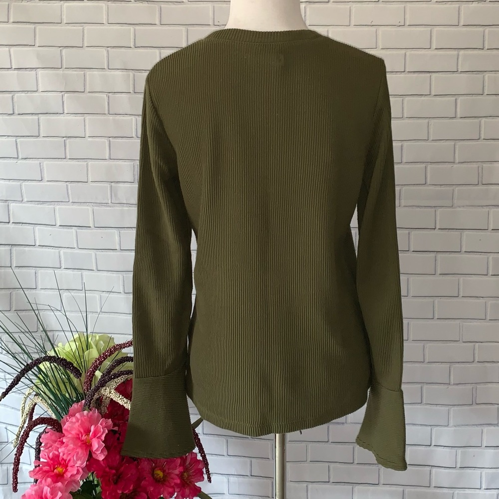 Madewell Ruffle Cuff Ribbed Top Size Small Green - Picture 4 of 5